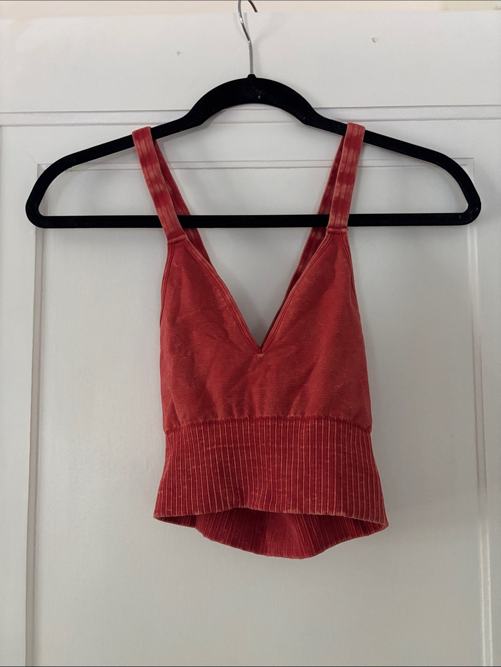 FP Movement by Free People V-Neck Ribbed Crop Tank - Coral Red